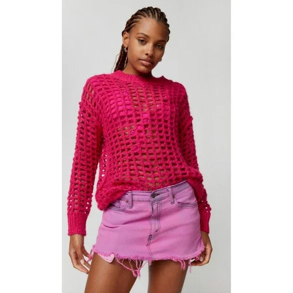 Urban Outfitters Women Sweater Pink Osaka Open-Knit Pullover Boho City Sz S NWT - Picture 5 of 10